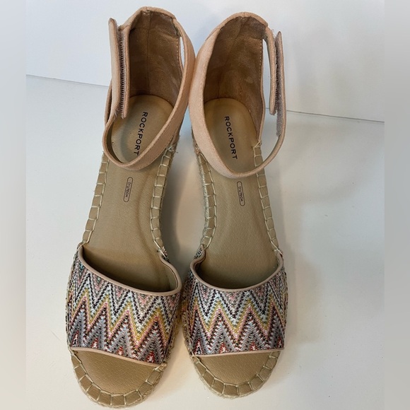 Rockport Marah Ankle Espadrille Chevron Wedge Peep Toe 8M - Picture 1 of 8